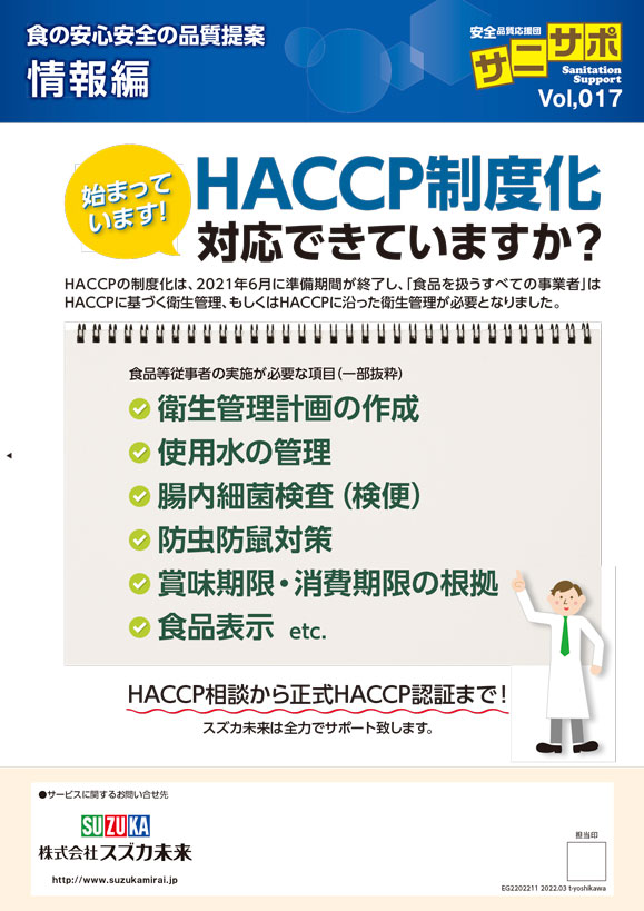 HACCP制度化対応できていますか？